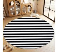 Tapis de Salon Rond 100 cm, Tapis Rond en Flanelle Minimalisme Texturé Lignes Imprimé Antidérapant à Poils Courts Lavable - pour Salle à Manger Chambre d’Enfant Nurserie (Noir)