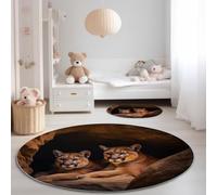 Tapis de Salon Rond 120 cm, Doux Poil Courts Animaux Lion Grotte Imprimé Intérieur Dessous antidérapant Non Pelucheux Marron Noir Tapis Rond - pour Salon Chambre Cuisine