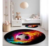 Tapis de Salon Rond 120 cm, Doux Poil Courts Fantastique Football Feu Imprimé Intérieur Dessous antidérapant Non Pelucheux Coloré Tapis Rond - pour Salon Chambre Cuisine