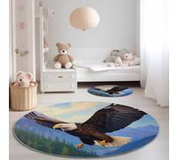 Tapis de Salon Rond 120 cm, Doux Poil Courts Peinture À l'huile Aigle Montagnes Imprimé Intérieur Dessous antidérapant Non Pelucheux Marron Bleu Tapis Rond - pour Salon Chambre Cuisine