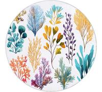 Tapis de Salon Rond 60 cm, Doux Poil Courts Minimal Plantes Marines Corail Algues Imprimé Intérieur Dessous antidérapant Non Pelucheux Couleur Tapis Rond - pour Salon Chambre Cuisine