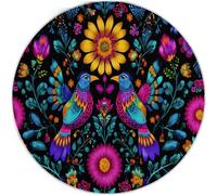 Tapis de Salon Rond 60 cm, Doux Poil Courts Traditionnel Lumineux Fleurs Oiseaux Imprimé Intérieur Dessous antidérapant Non Pelucheux Couleur Tapis Rond - pour Salon Chambre Cuisine