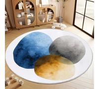 Tapis de Salon Rond 60 cm, Tapis Rond en Flanelle Minimalisme Galets Artistique Imprimé Antidérapant à Poils Courts Lavable - pour Salle à Manger Chambre d’Enfant Nurserie (Bleu)