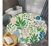 Tapis de Salon Rond 80 cm Plantes Fleurs Et Feuilles Dessinées À La Main Doux Tapis Rond, Beige Chambre Antidérapant Lavable en Machine Moelleux Moderne Moquette Chambre pour Salon Chambre à Coucher