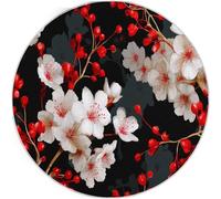 Tapis de Salon Rond 90 cm, Doux Poil Courts Style Japonais Beau Fleurs Fleurs De Cerisier Imprimé Intérieur Dessous antidérapant Non Pelucheux Couleur Tapis Rond - pour Salon Chambre Cuisine