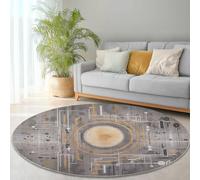 Tapis de Salon Rond 90 cm (Round) Tapis Chambre Antidérapant Techno Géométrie Futur Résumé Lavable en Machine, Ne Perd Pas Ses Poils, Moelleux Moquette Chambre pour Interieur Gris Orange