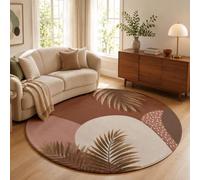 Tapis de Salon Rond à Poils Courts Ø 60 cm Tapis de Sol Décoration Style Bohème Doux Descente de Lit Arches Lignes Feuilles Palmier Antidérapant pour Chambre Terrasse Salle à Manger, Terre Cuite