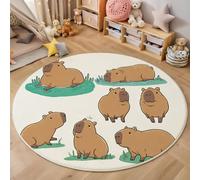 Tapis De Salon Rond À Poils Courts 100 Cm Tapis De Sol Décoratif Doux Et Confortable Capybara Dessin Animé Antidérapant - Lavable - Facile d'entretien pour Salon, Chambre d'enfant Animaux Mignons