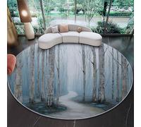 Tapis de Salon Rond à Poils Courts 100 cm Tapis de Sol Décoratif Doux et Confortable Nature Arbres Sentiers Brume Antidérapant pour Salon Chambre Salle à Manger, Gris