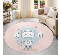 Tapis de Salon Rond à Poils Courts 120 cm Tapis de Sol Décoratif Doux et Confortable Dessins Animés Robots Stars Antidérapant pour Salon Chambre Salle à Manger, Rose