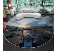 Tapis de Salon Rond à Poils Courts 120 cm Tapis de Sol Décoratif Doux et Confortable Sports Motos Autoroutes Montagnes Antidérapant pour Salon Chambre Salle à Manger, Bleu