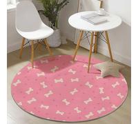 Tapis de Salon Rond à Poils Courts 160 cm Tapis de Sol Décoratif Doux et Confortable Dessins Animés Animaux De Compagnie Antidérapant pour Salon Chambre Salle à Manger, Rose Ivoire Petites Fleurs