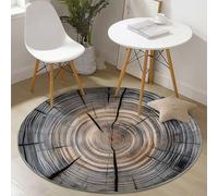 Tapis de Salon Rond à Poils Courts 60 cm Tapis de Sol Décoratif Doux et Confortable Bois Nature Antidérapant pour Salon Chambre Salle à Manger, Brun Anneaux De Croissance Fissures