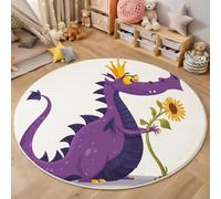Tapis De Salon Rond À Poils Courts 60 Cm Tapis De Sol Décoratif Doux Et Confortable Dragon Pourpre Antidérapant - Lavable - Facile d'entretien pour Salon, Chambre d'enfant d'animaux Dessin Animé