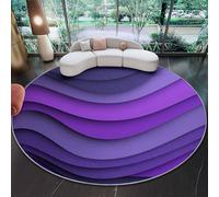 Tapis de Salon Rond à Poils Courts 90 cm Tapis de Sol Décoratif Doux et Confortable Minimalisme Géométrie Vagues Courbes Antidérapant pour Salon Chambre Salle à Manger, Violet
