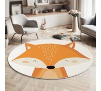 Tapis de Salon Rond à Poils Courts Animaux De La Forêt, 160cm Tapis de Sol Décoratif Visage De Renard Mignon Doux et Confortable Antidérapant avec Dessous Antidérapant, Orange