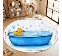 Tapis de Salon Rond Baignoire En Aquarelle Canard En Caoutchouc 150 cm Poil Court Tapis Rond, Moderne Chambre Enfant Adulte Blanc Doux Lavable Antidérapant Moquette Ronds pour Entrée Cuisine Couloir