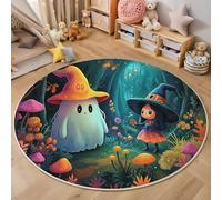 Tapis de Salon Rond Dessins Animés Contes De Fées, Fantômes Sorcières Champignons Estampe Doux Coloré Tapis Antidérapant Lavable en Machine, pour Salon Salon Chambre à Coucher Cuisine 150cm