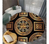 Tapis de Salon Rond Géométrie Cercle Grec Carré Courbe 60 cm Poil Court Tapis Rond, Moderne Chambre Enfant Adulte Noir Doux Lavable Antidérapant Moquette Ronds pour Entrée Cuisine Couloir