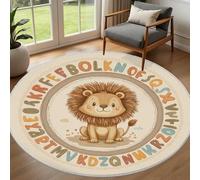 Tapis de Salon Rond Lion Kawaii Animaux De Dessin Animé ABC Grand Tapis Rond 150cm Lion Enfant Paillasson Doux, Ne Perd Pas Ses Poils, Moelleux, pour Chambre à Coucher, Salle à Manger
