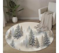 Tapis de Salon Rond Paysages Réalistes Et Naturels, Forêt De Pins Brume Estampe Doux Gris Clair Tapis Antidérapant Lavable en Machine, pour Salon Salon Chambre à Coucher Cuisine Salle à Manger 100cm
