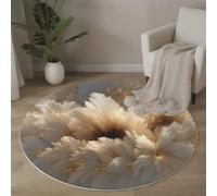 Tapis de Salon Rond Style Abstrait Naturel, Doux Léger comme Une Plume Estampe Doux Beige Tapis Antidérapant Lavable en Machine, pour Salon Salon Chambre à Coucher Cuisine Salle à Manger 60cm