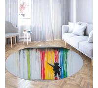 Tapis de Salon Rond Tapis de Sol Goutte à de Peinture Arc-en-Ciel Cercle Doux Graffiti Street Art de crèche Mince antidérapant à Poils Ras Lavable pour Chambre d’entrée Pièce Nuit d’Enfants 100cm