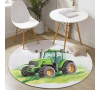Tapis de Salon Ronds en Flanelle 120 cm, Aquarelle Champ Tracteur Imprimé Tapis de Sol Décoration Antidérapant pour Salon Chambre Cuisine Balcon Terrasse Salle à Manger Intérieur Coloré