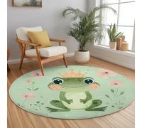 Tapis de salon ronds en flanelle 160 cm, Dessin animé Grenouille Mignon Couronne Imprimé Tapis de Sol Décoration Antidérapant pour Salon Chambre Cuisine Balcon Terrasse Salle à Manger Intérieur Coloré