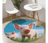 Tapis de Salon Ronds en Flanelle 180 cm, Gros Plan Porcelet Mignon Herbe Imprimé Tapis de Sol Décoration Antidérapant pour Salon Chambre Cuisine Balcon Terrasse Salle à Manger Intérieur Coloré