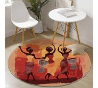 Tapis de Salon Ronds en Flanelle 80 cm, Style Tribal Danse Femme Africaine Imprimé Tapis de Sol Décoration Antidérapant pour Salon Chambre Cuisine Balcon Terrasse Salle à Manger Intérieur Coloré