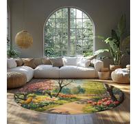 Tapis de salon ronds Tapis de sol scénique lavable petit cercle pour salle à manger Antidérapant à poils ras Léger Jardin Paysage Jeter pour collège dortoir Cuisine Bureau Printemps Vert 240cm