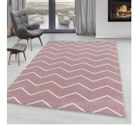 Tapis de salon rose à poils courts zigzag lignes - SIMPEX - 140 x 200 cm - Frise 100% polypropylène