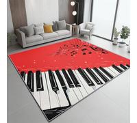 Tapis de salon Rouge, 60 x 90 cm avec Style Minimaliste Notes Musique Touches Piano Tapis AntidéRapant Lavable Poil Ras Moelleux pour Chambre - Salle à Manger Interieur Chambre Adulte Enfant