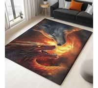 Tapis de Salon Rouge, Tapis Poil Court Doux Lavable Dragon Feu Loup - Moquette intérieur Antidérapant 80 x 150 cm pour Chambre à Coucher Bureau Décoration de Maison