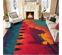 Tapis de Salon Samouraï Fantasy Anime Rouge Château 160 x 230 cm, Vert Imprimé Tapis, Lavable en Machine, Antidérapant à Poils Courts pour Chambre et Séjour, Design Moderne