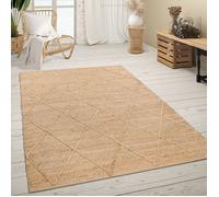Tapis de salon scandinave - PACO HOME - 240x340 cm - Beige - Effet 3D - Fait main - 100% jute - Épaisseur 9 mm