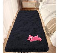 Tapis de Salon Shaggy 80 x 220 cm Lavable à 30 Degrés Tapis de Salon à Poils Longs Doux Au Toucher pour Salon Chambre Filles Enfants, Noir
