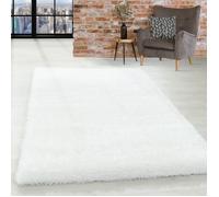 Tapis de salon shaggy blanc SIMPEX - Poils souples brillants - Diamètre 80 cm