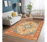 Tapis de Salon Shaggy Moelleux et Lavable, Style Victorien Géométrique Texture Tapis pour Chambre avec Dessous Antidérapant - 80 x 150 cm Beige pour Salon Chambre à Coucher Multicolore