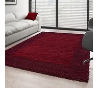 Tapis de salon shaggy, poils longs, couleur rouge et bordeaux, Polypropylène, rouge, 200x290 cm
