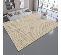 Tapis de Salon Shaggy Ultra Doux Moelleux et Lavable, Style Moderne Géométrique Lignes Tapis Moderne pour Chambre avec Dessous Antidérapant - 90 x 120 cm Blanc Grisâtre Clair