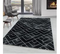 Tapis de salon - SIMPEX - Motif Marbré foncé Lignes Diamants Silver - 80 x 250 cm - Noir