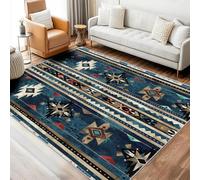 Tapis de salon style amérindien avec motifs aztèques, western, ethniques, rustiques et vintage ; lavable, à poils courts et antidérapant ; tapis de chevet pour la décoration de la chambre (120x170cm)