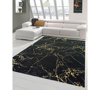 Tapis de Salon Tapis Aspect marbre en Or Noir Größe 120x170 cm