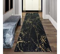 Tapis de Salon Tapis Aspect marbre en Or Noir Größe 80 x 300 cm