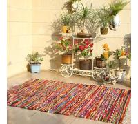 Tapis de Salon - Tapis Indien Chindi tisse à la Main dans Un matériau recyclé, décoration de Plancher de Salon Multicolore - 152x91 cm