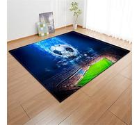 Tapis de Salon Terrain de Football Vert Bleu 3D Moderne Garçon Adolescent Tapis de Chambre Antidérapant Basket-ball Volley-ball Football Tapis pour Enfants Zone Gaming Rugs (Bleu,70 x 140 cm)
