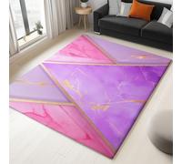 Tapis de Salon Texture De Marbre Géométrique Triangles 120 x 180 cm Poil Court Moderne Chambre Enfant Adulte Tapis, Rose Doux Lavable Antidérapant Moquette, pour Entrée, Cuisine, Couloir