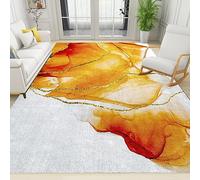 Tapis de Salon Texture De Marbre Orange DéGradé, Tapis Grande Style MéDiéVal Doré GéOméTrique Abstraitt, Grand Tapis Lavable En Machine Et AntidéRapant - pour Chambre Salle à Manger - 90 x 120 cm